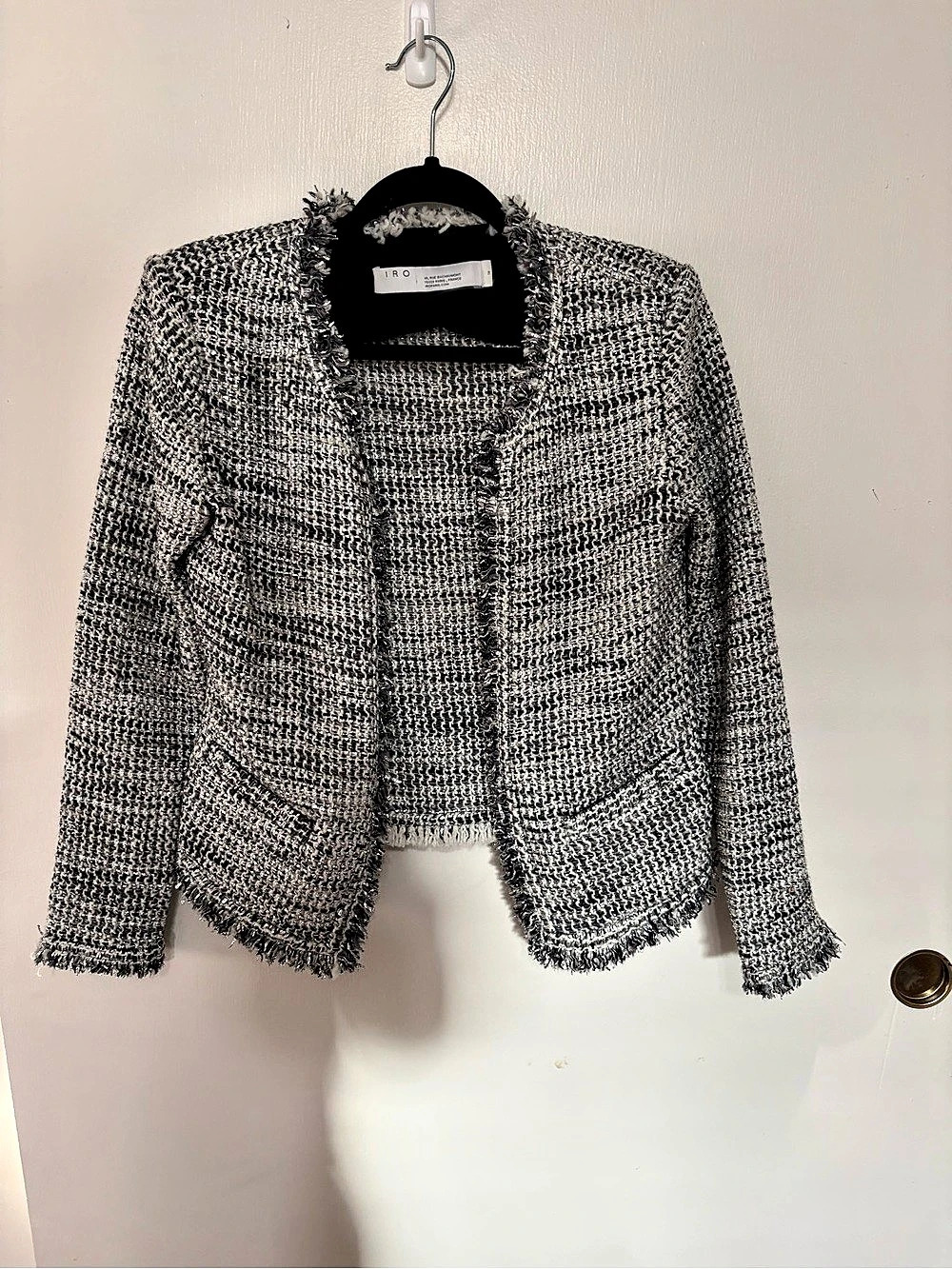 IRO Unplug Metallic Tweed Open Front Blazer Gray US 8